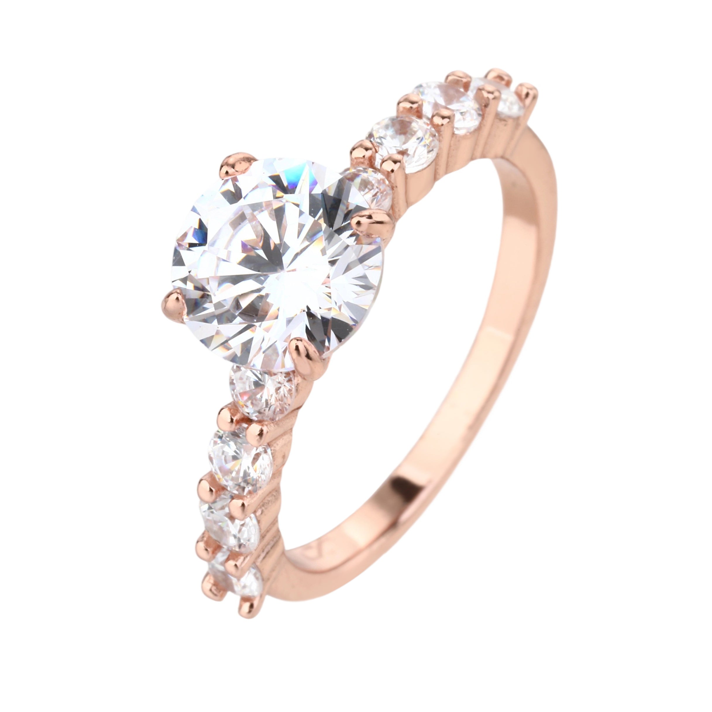 טבעת רוזגולד צורת יהלום משובצת