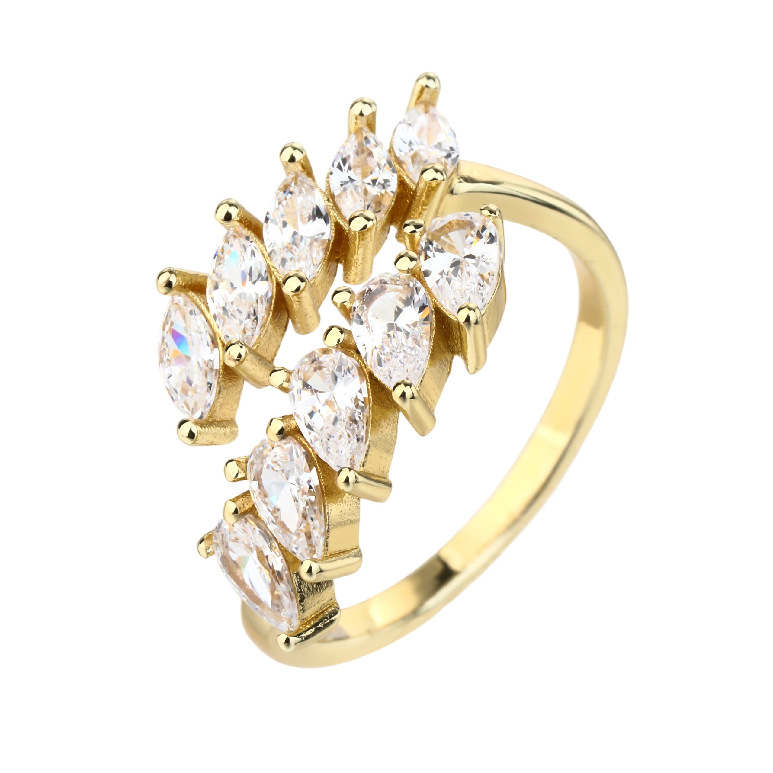 טבעת זהב שי שורות עם שיבוץ