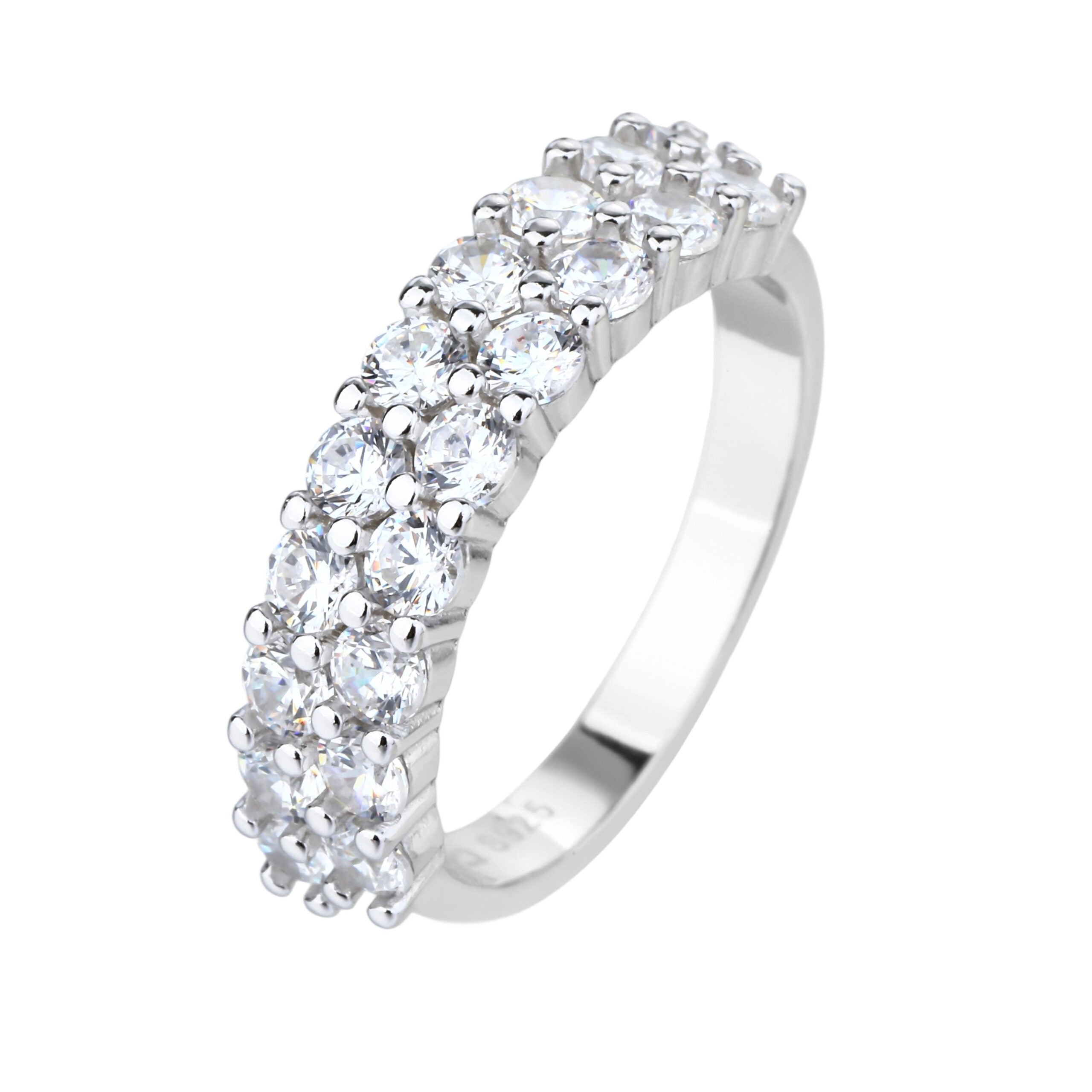 טבעת כסף שתי שורות משובצת אבנים