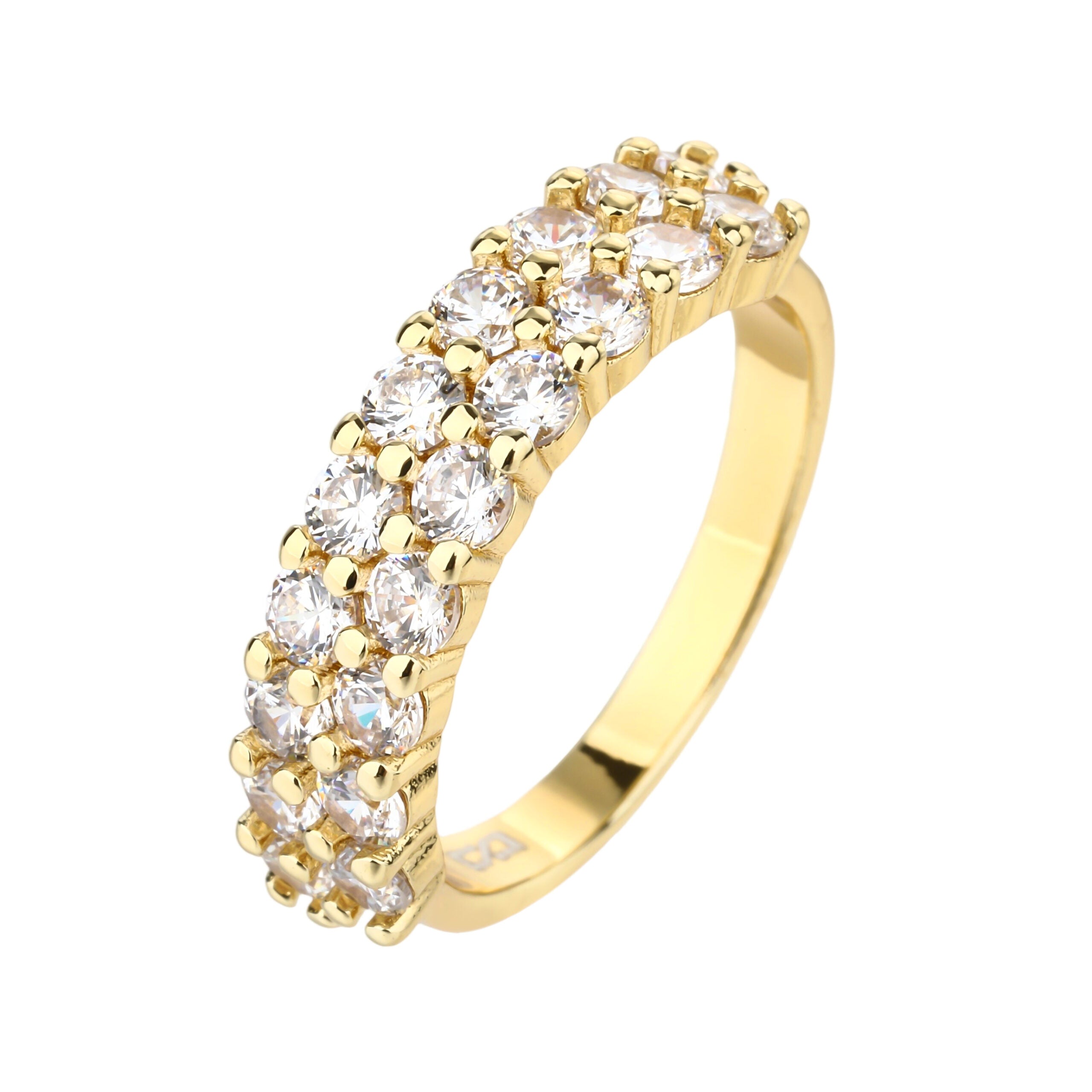 טבעת זהב שתי שורות משובצות באבנים