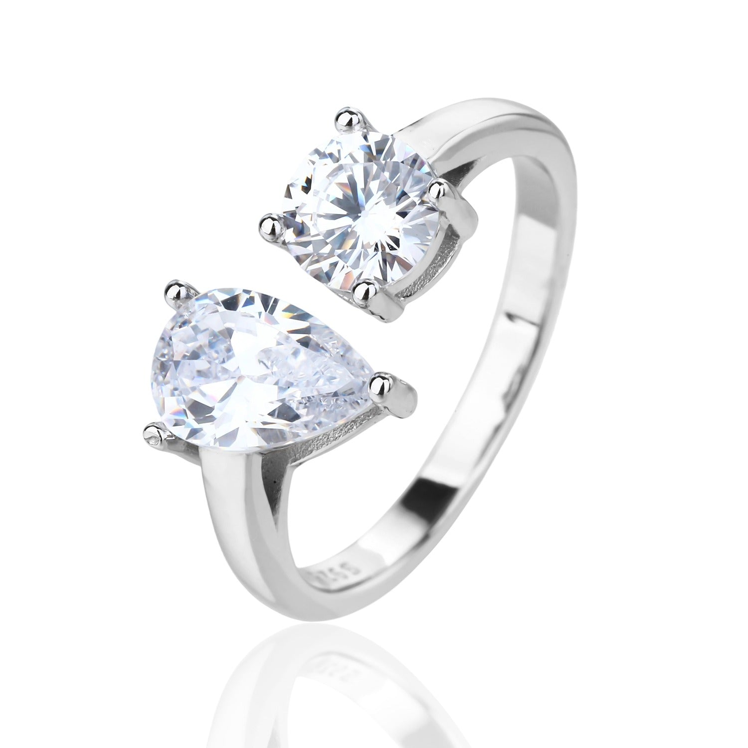 טבעת כסף אבן טיפה וריבוע