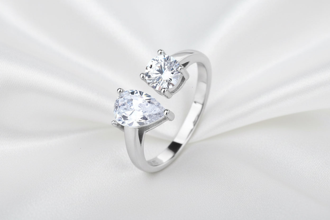 טבעת כסף אבן טיפה וריבוע