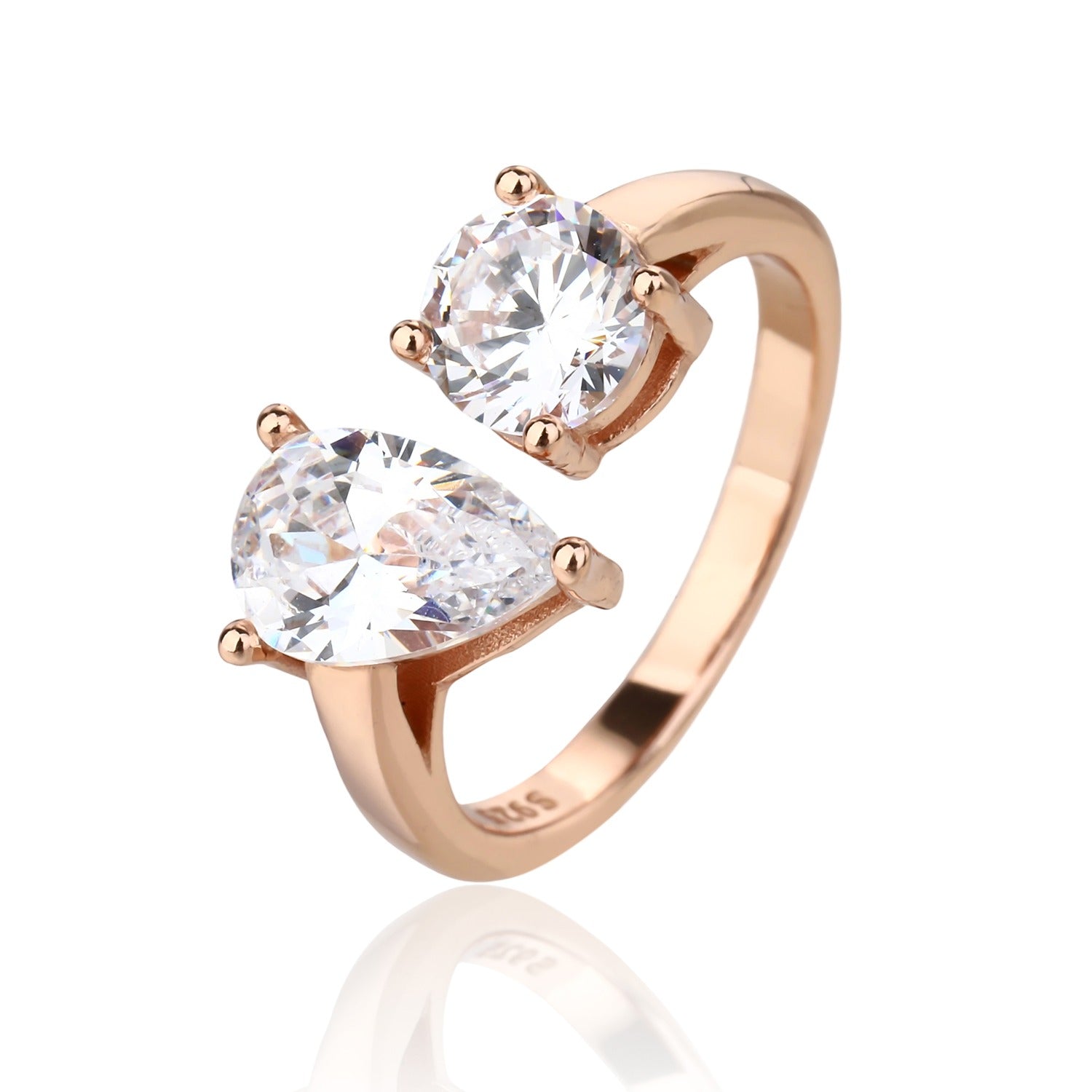 טבעת רוזגולד אבן טיפה וריבוע