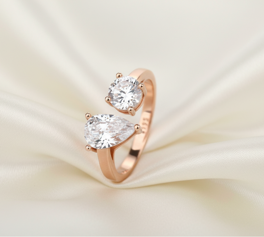 טבעת רוזגולד אבן טיפה וריבוע