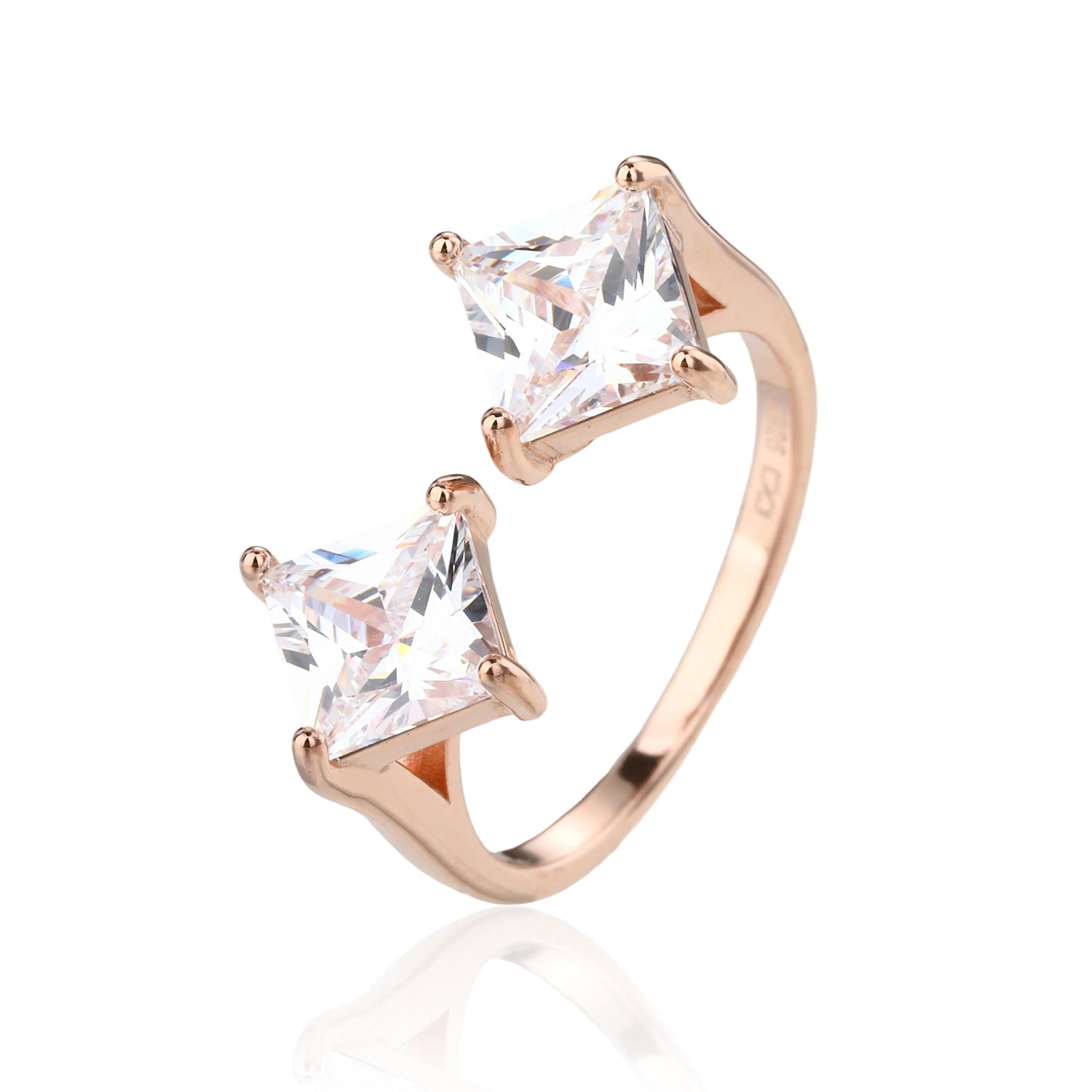 טבעת רוזגולד אבנים מרובעות