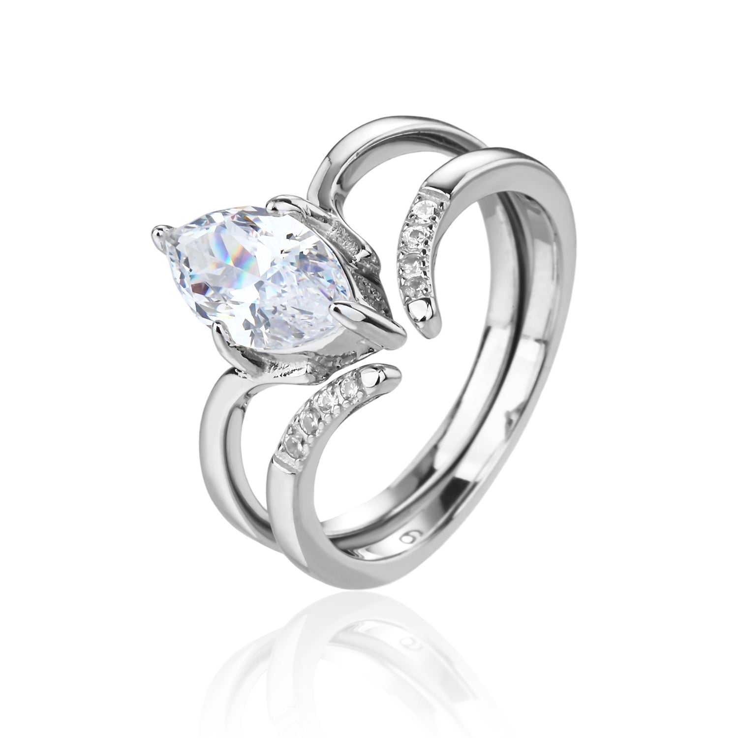 טבעת רוזגולד משובצת אבן אליפסה גדולה