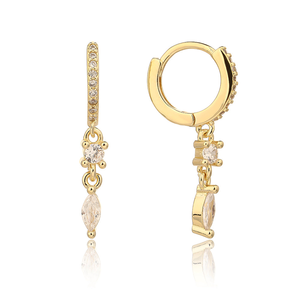 עגיל זהב עם אבנים תלויות