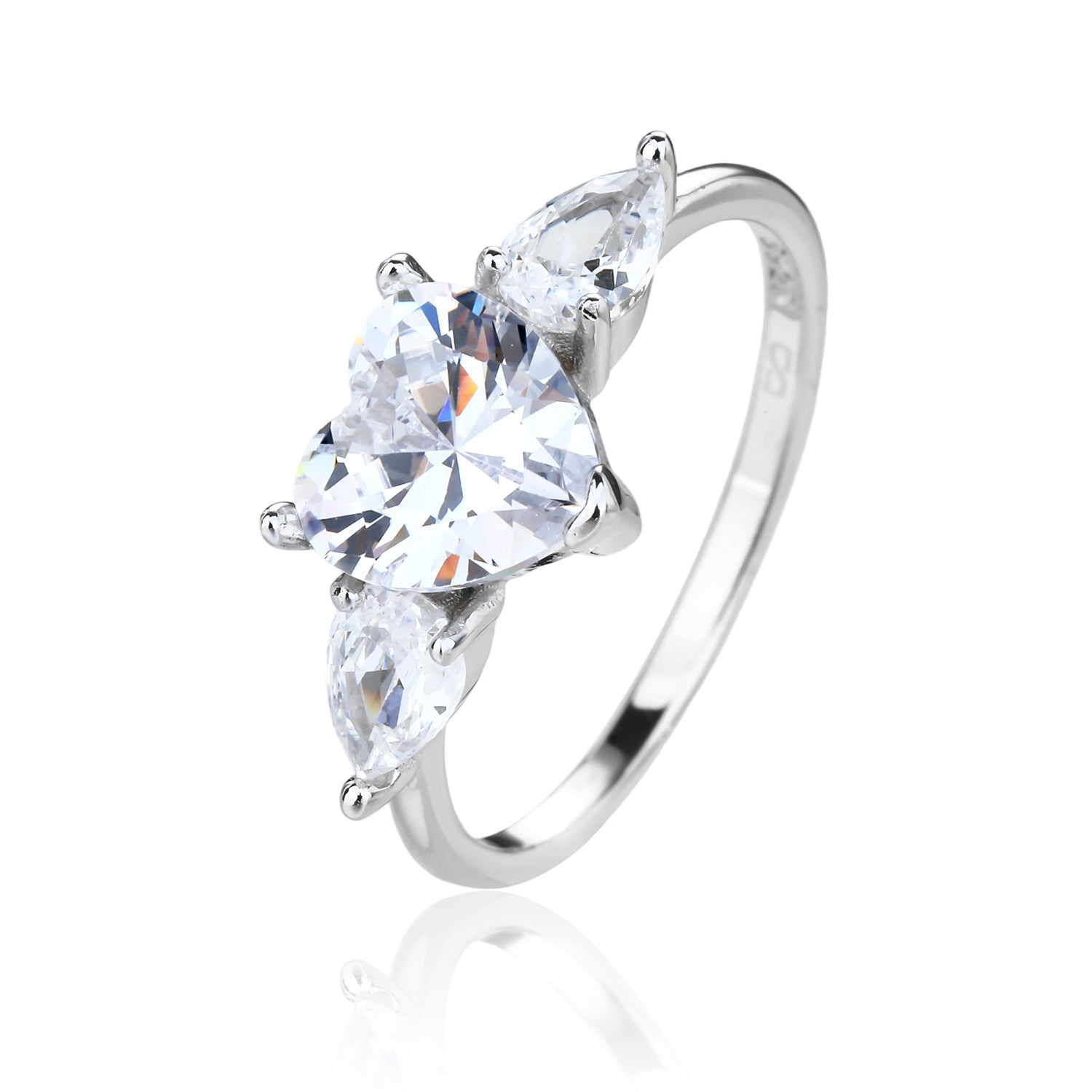 טבעת כסף לב עם עלים בצדדים