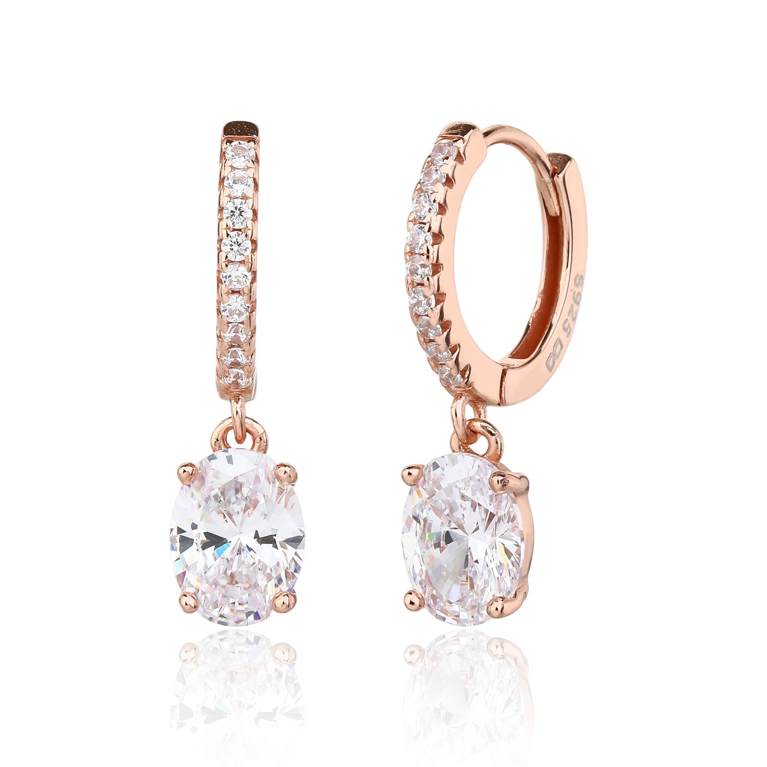 עגיל רוזגולד משובץ עם אבן תלויה