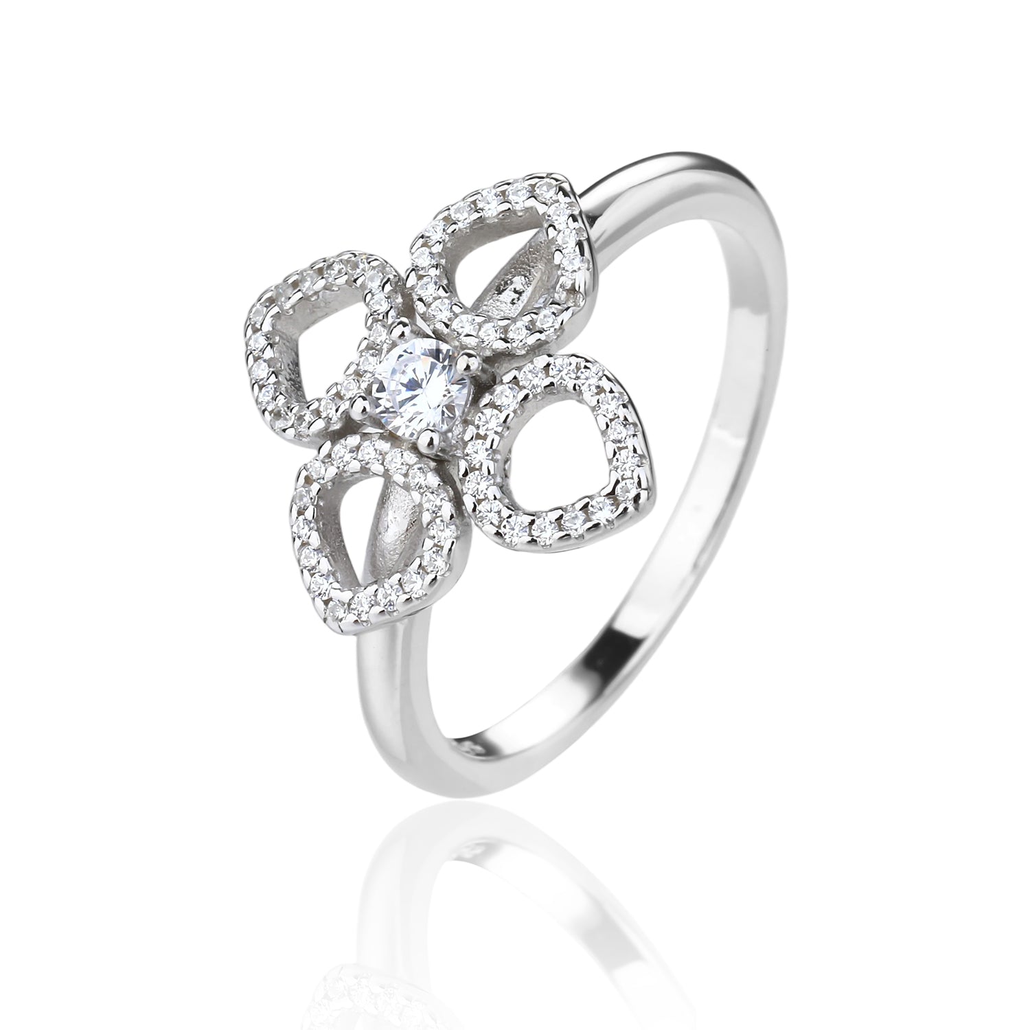 טבעת כסף פרח משובצת