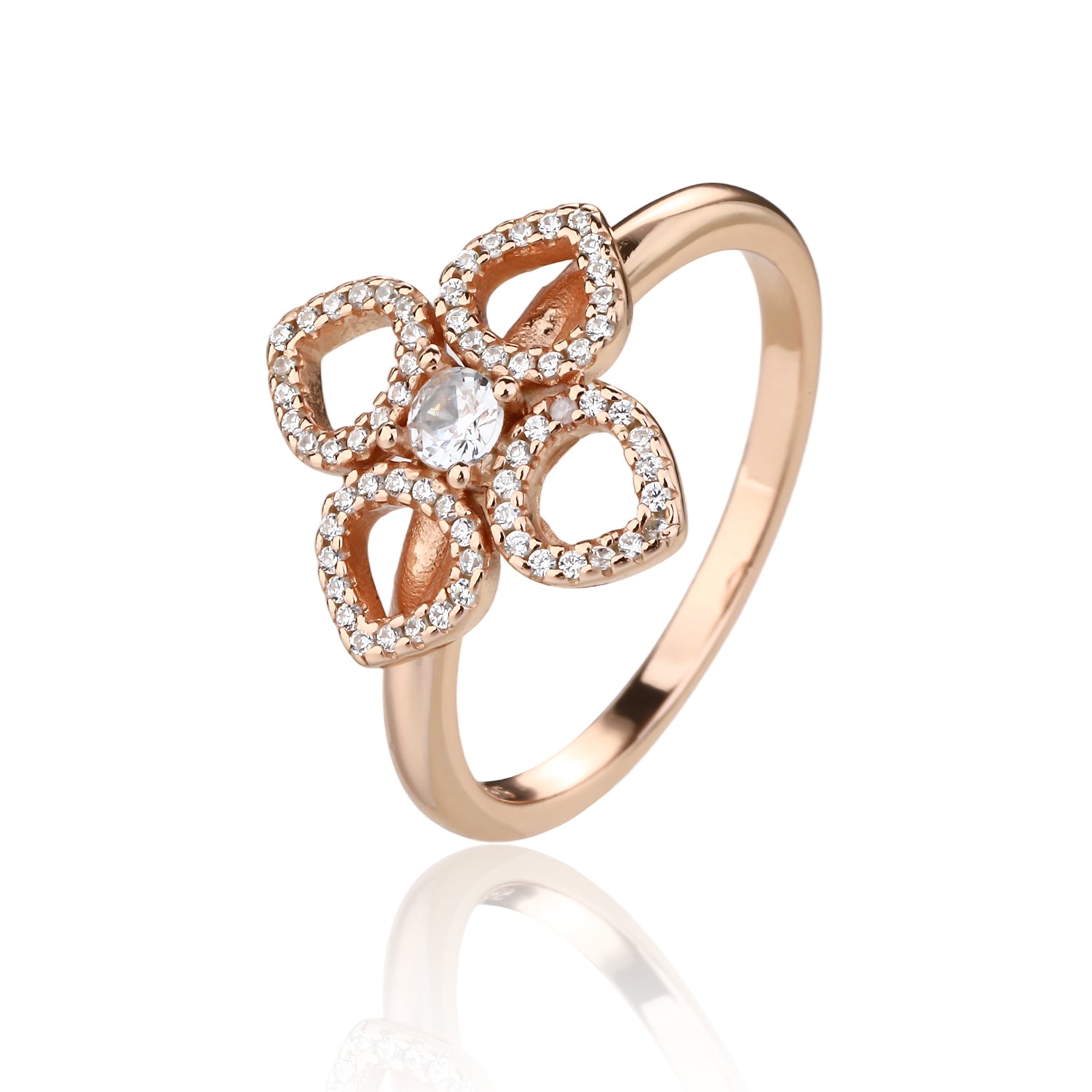 טבעת רוזגולד פרח משובצת