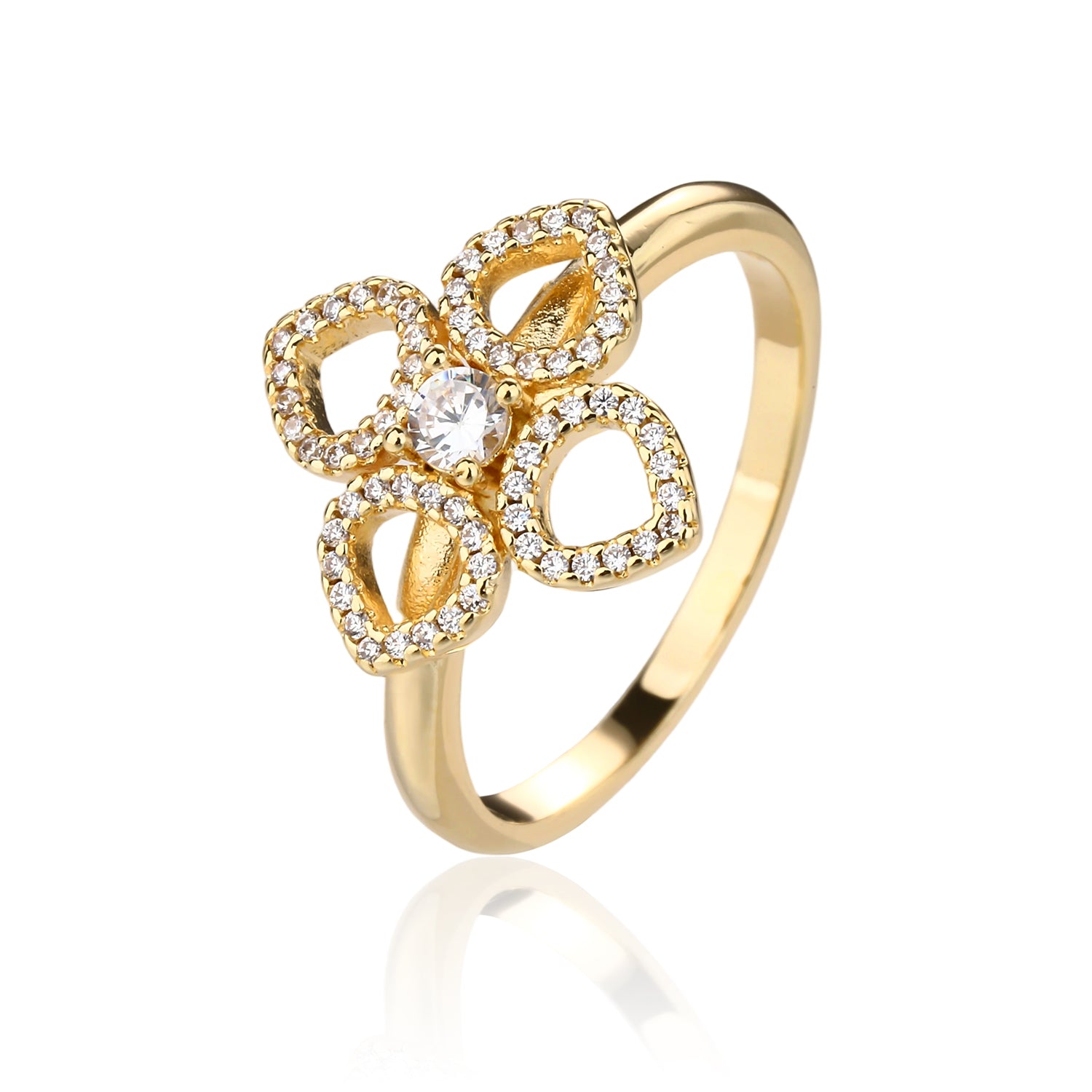 טבעת זהב פרח משובצת