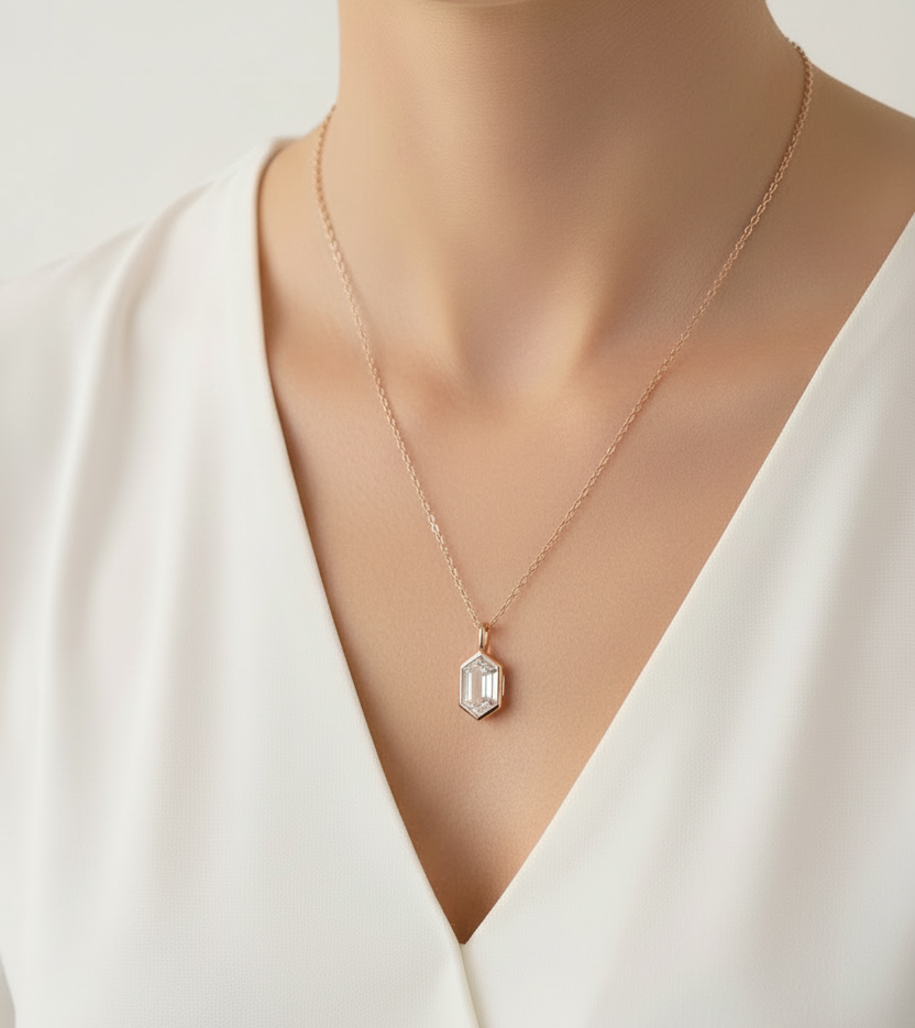 שרשרת רוזגולד אבן משושה