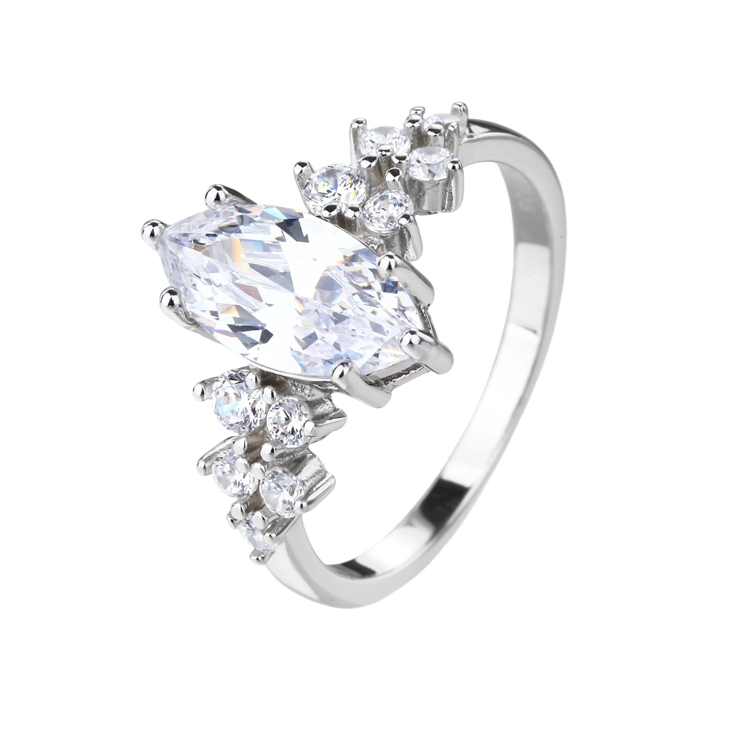 טבעת כסף אבן אליפסה גדולה משובצת