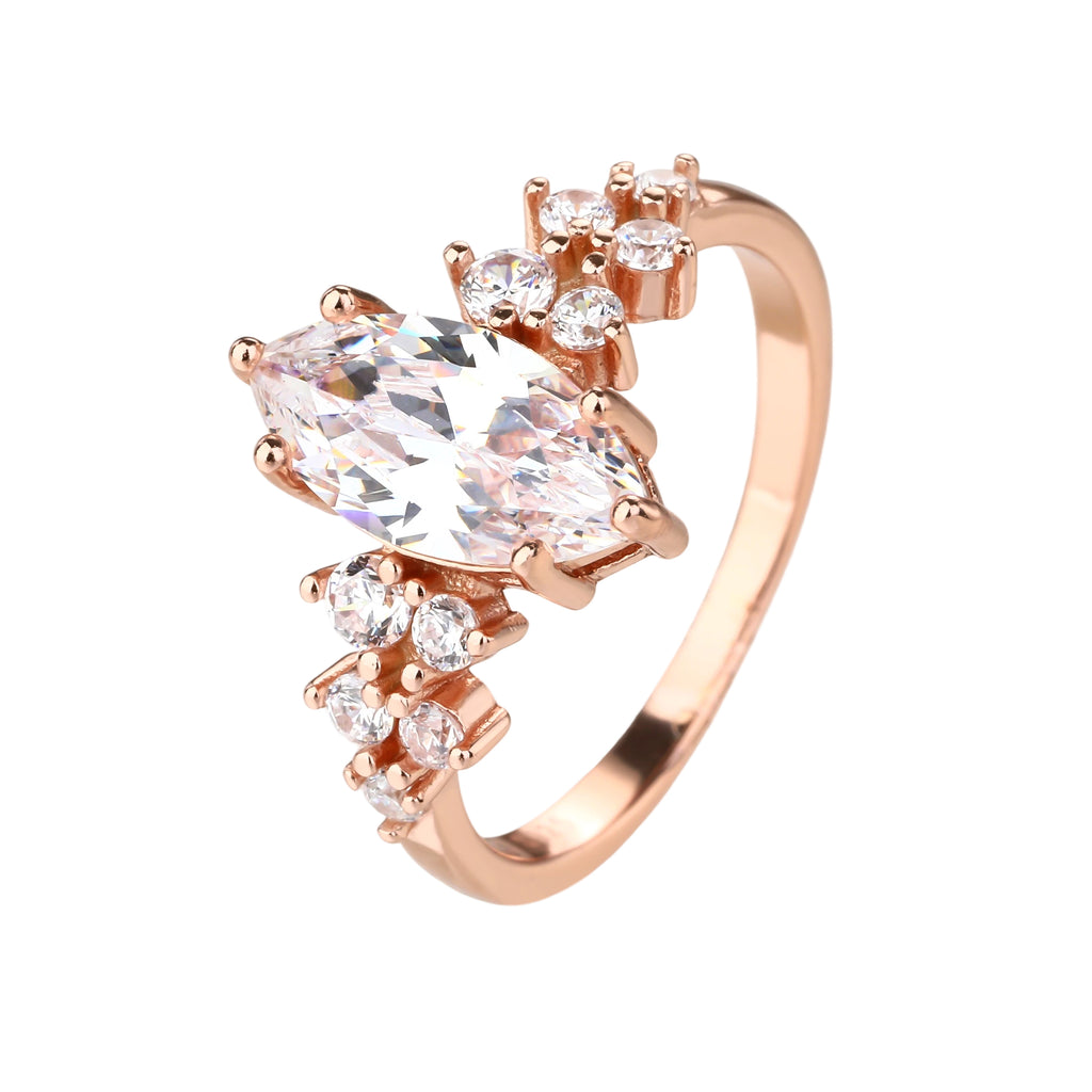 טבעת רוזגולד אבן אליפסה גדולה משובצת