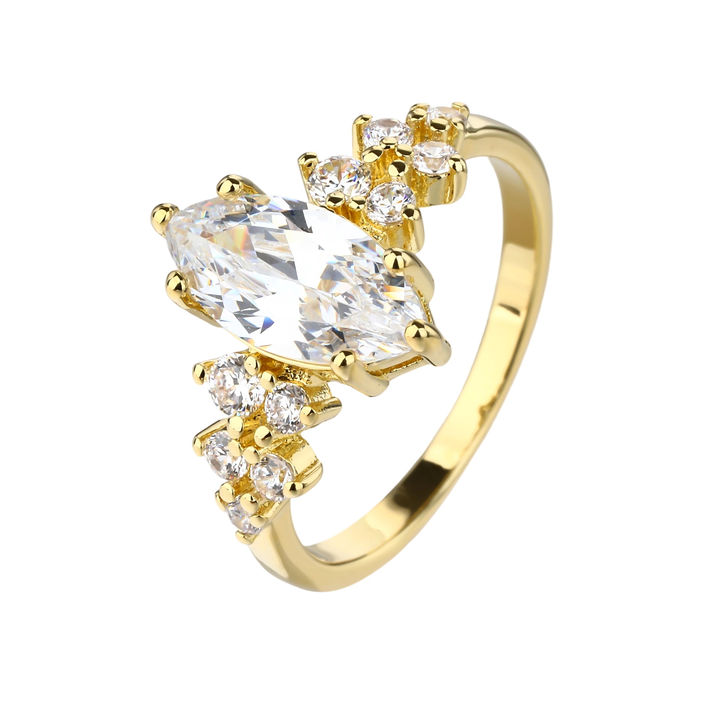 טבעת זהב אבן אליפסה גדולה משובצת