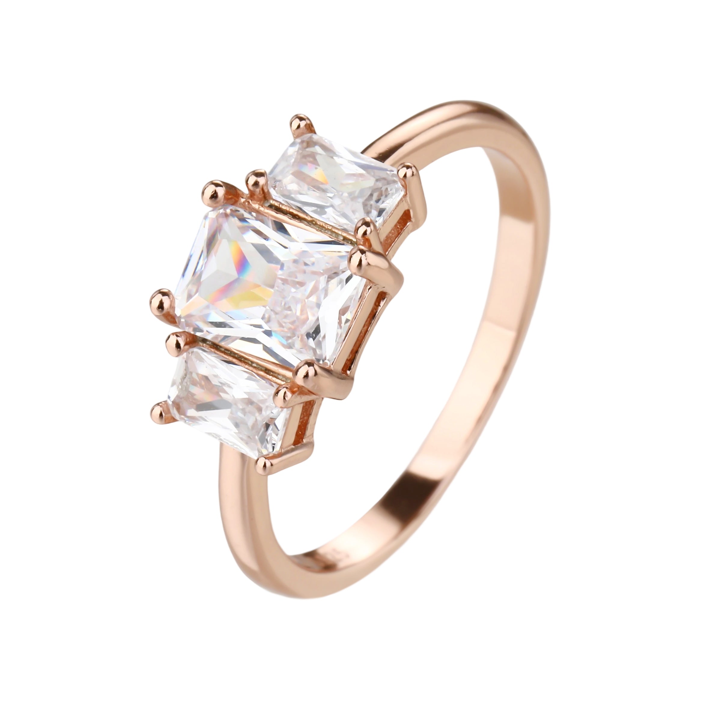 טבעת רוזגולד שלוש אבני מלבן