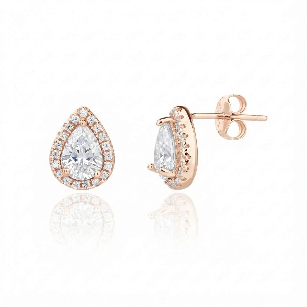 עגיל רוזגולד טיפה משובץ מסביב