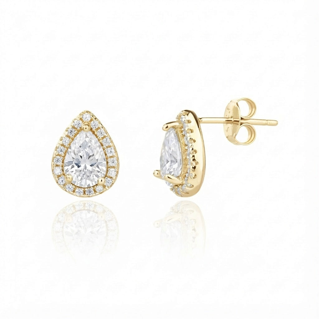 עגיל זהב טיפה משובץ מסביב