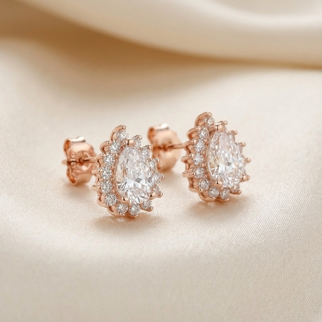 עגיל רוזגולד טיפה עם אנים