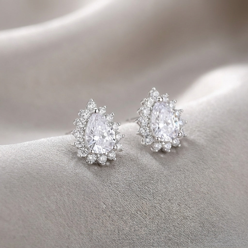 עגיל כסף טיפה עם אבנים