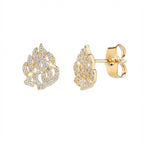 עגיל זהב להבה משובץ