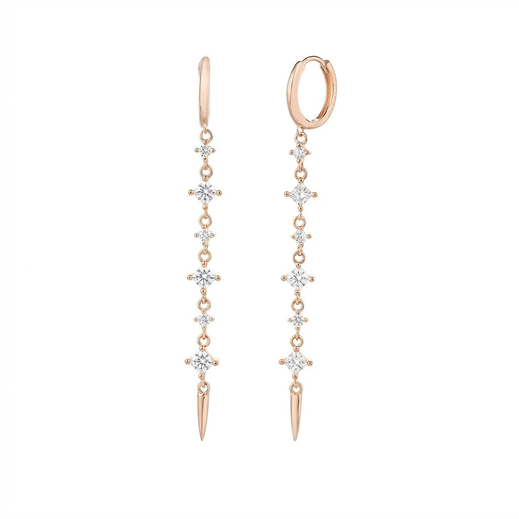 עגיל רוזגולד נופל אבנים קטנות