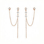 עגיל זהב שני חורים עם שרשרת