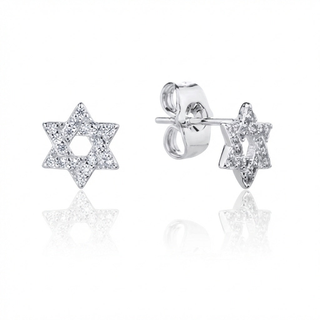 עגיל כסף מגן דוד משובץ