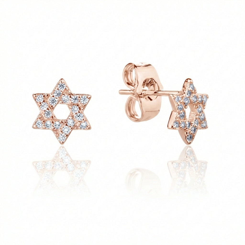 עגיל רוזגולד מגן דוד משובץ