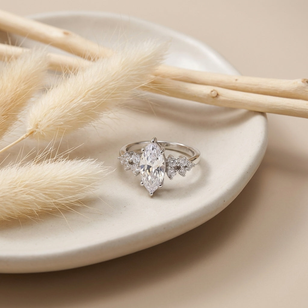 טבעת כסף אבן אליפסה גדולה משובצת