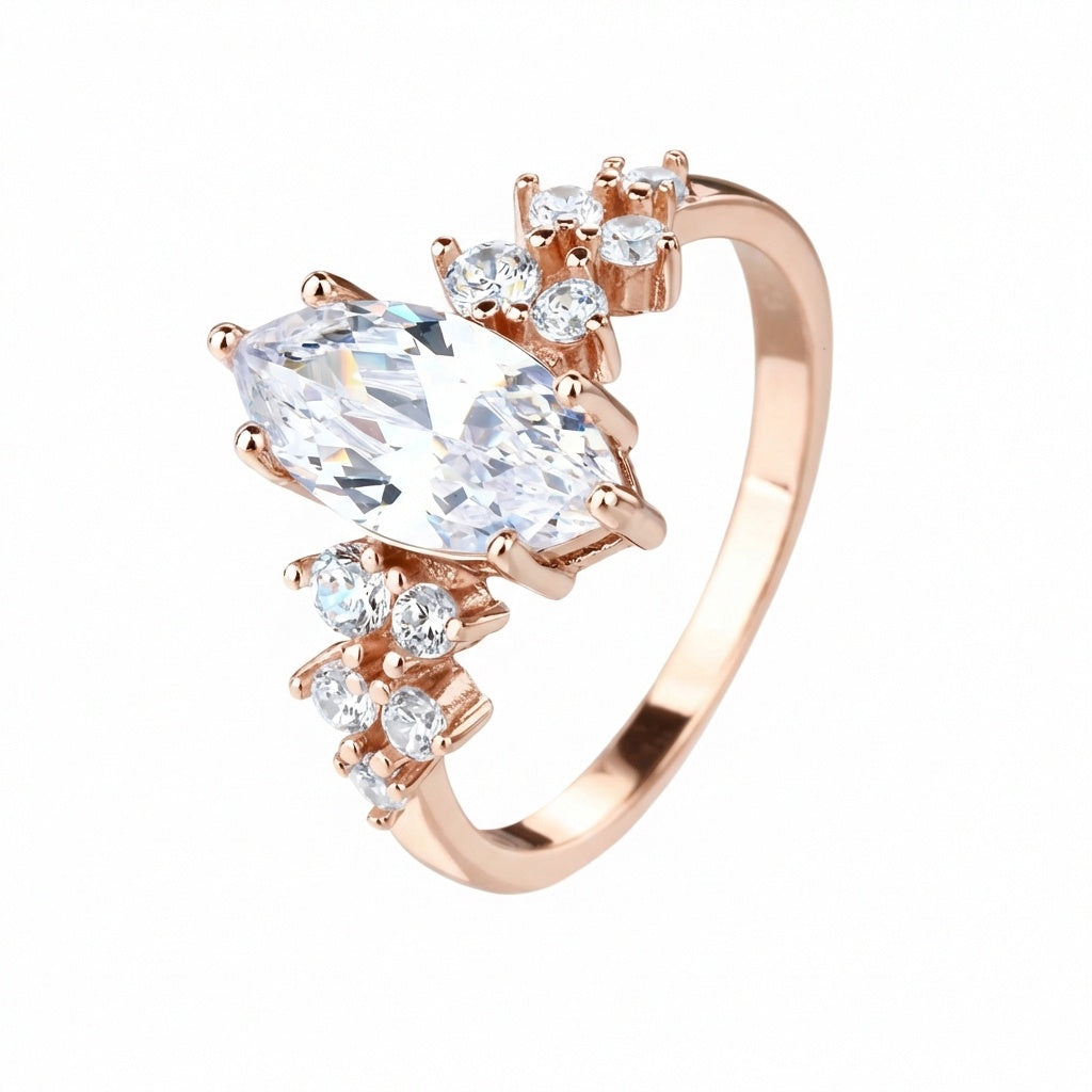 טבעת רוזגולד אבן אליפסה גדולה משובצת