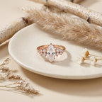 טבעת רוזגולד אבן אליפסה גדולה משובצת