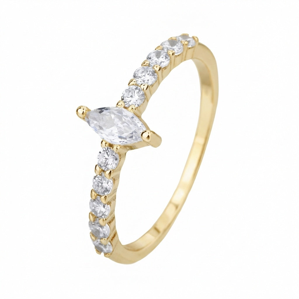 טבעת זהב אליפסה שטנה עם שיבוץ