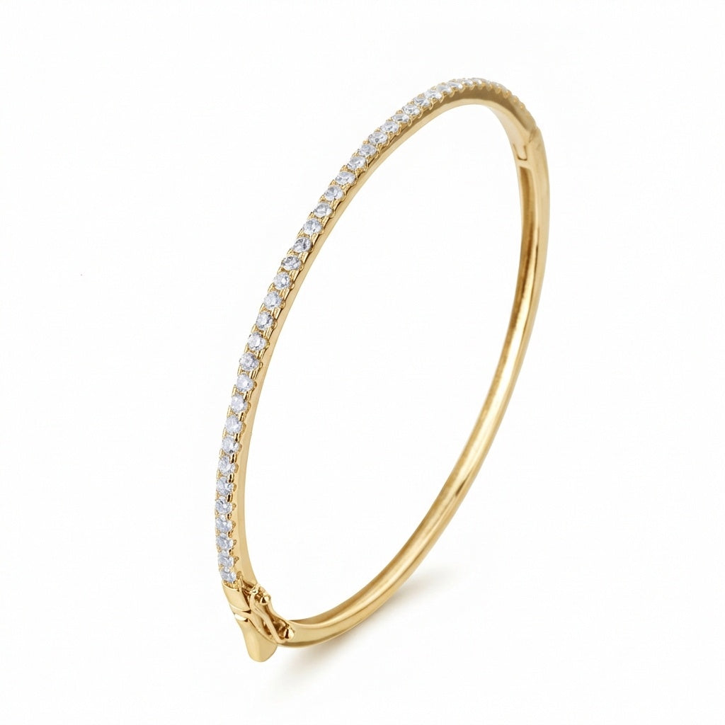 צמיד זהב קשיח דק משובץ