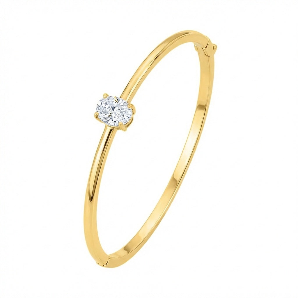 צמיד זהב קשיח עם אבן אליפסה