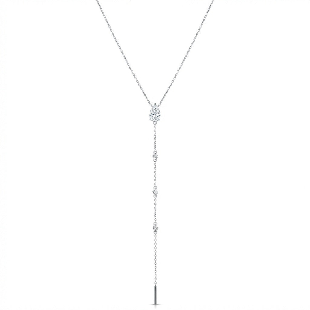 שרשרת כסף נופלת טיפה עם אבנים