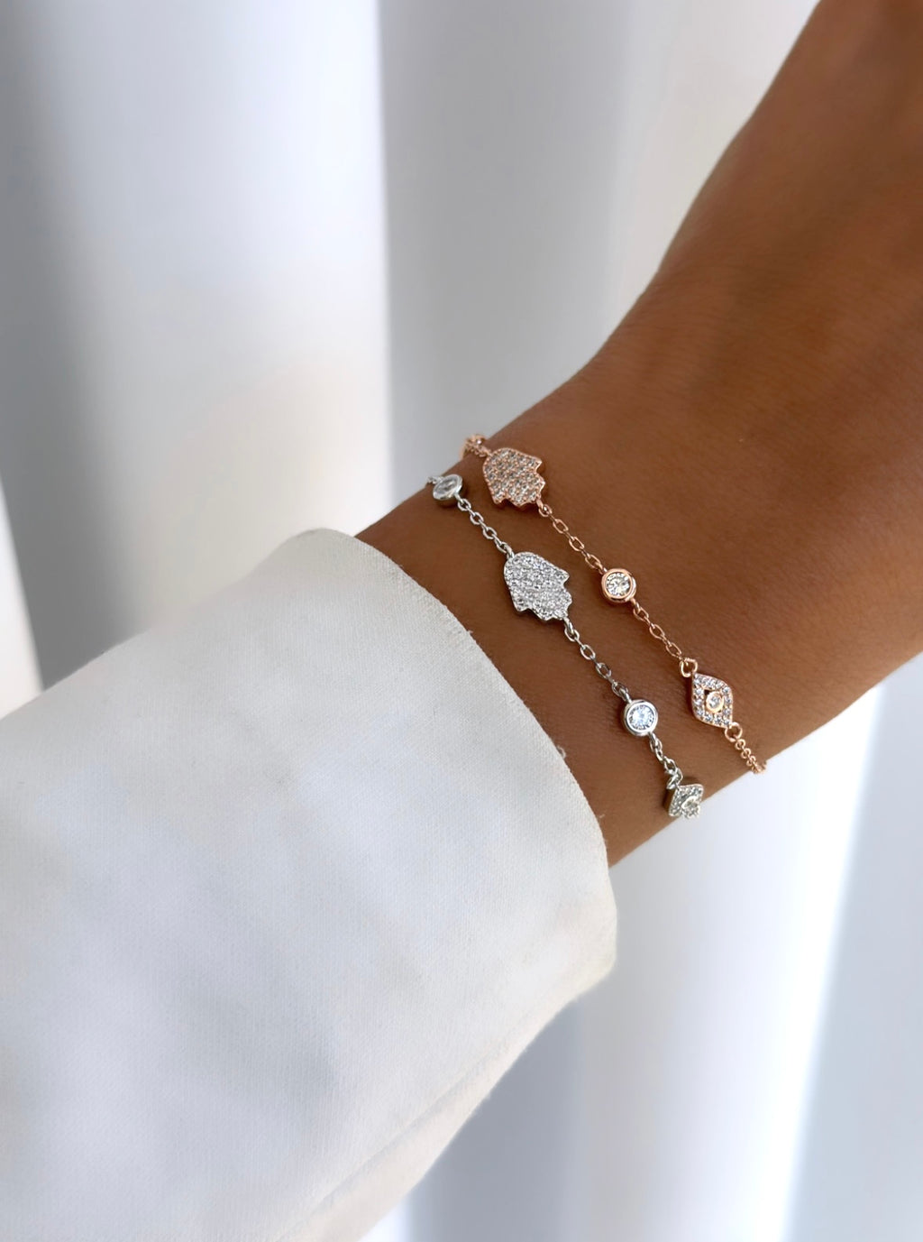 צמיד כסף חמסה ועין משובץ