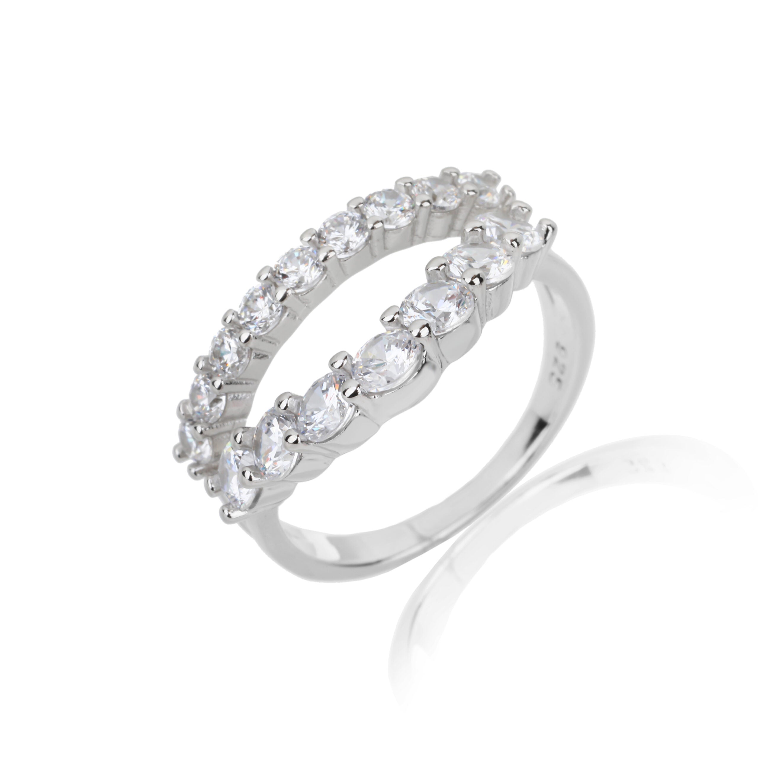 טבעת כסף צורת חצי עיגול משובצת