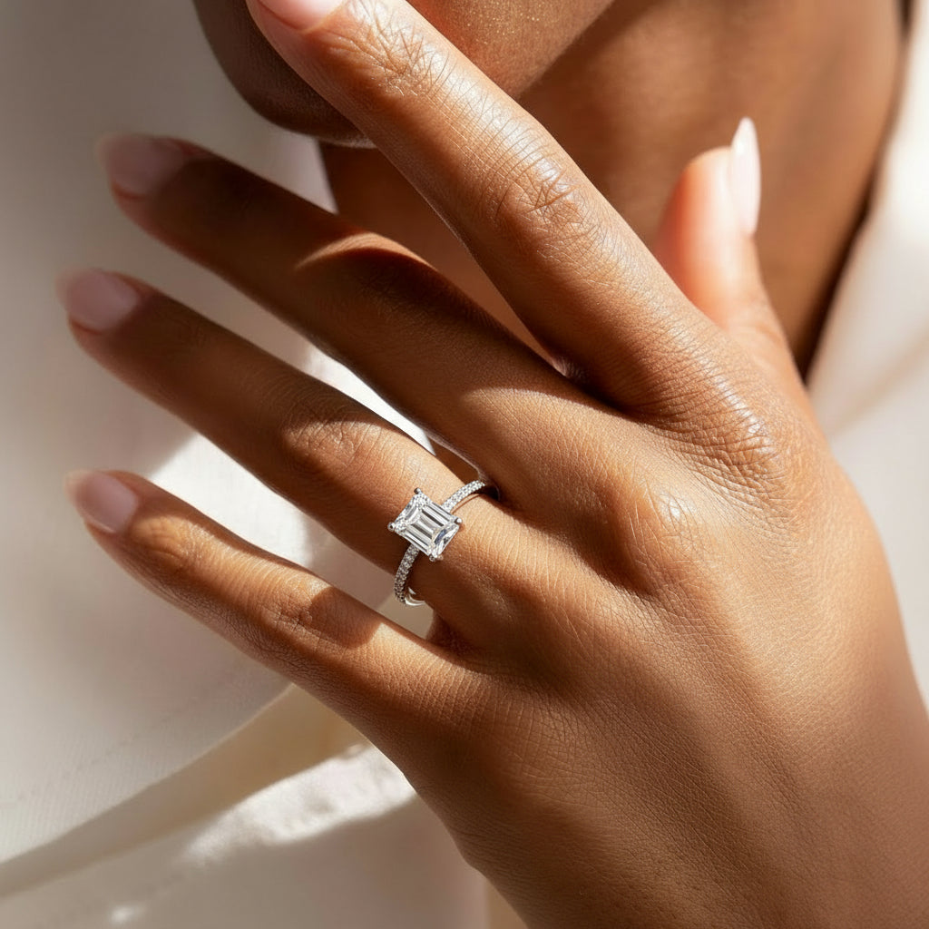 טבעת כסף אבן מרובעת גדולה משובצת