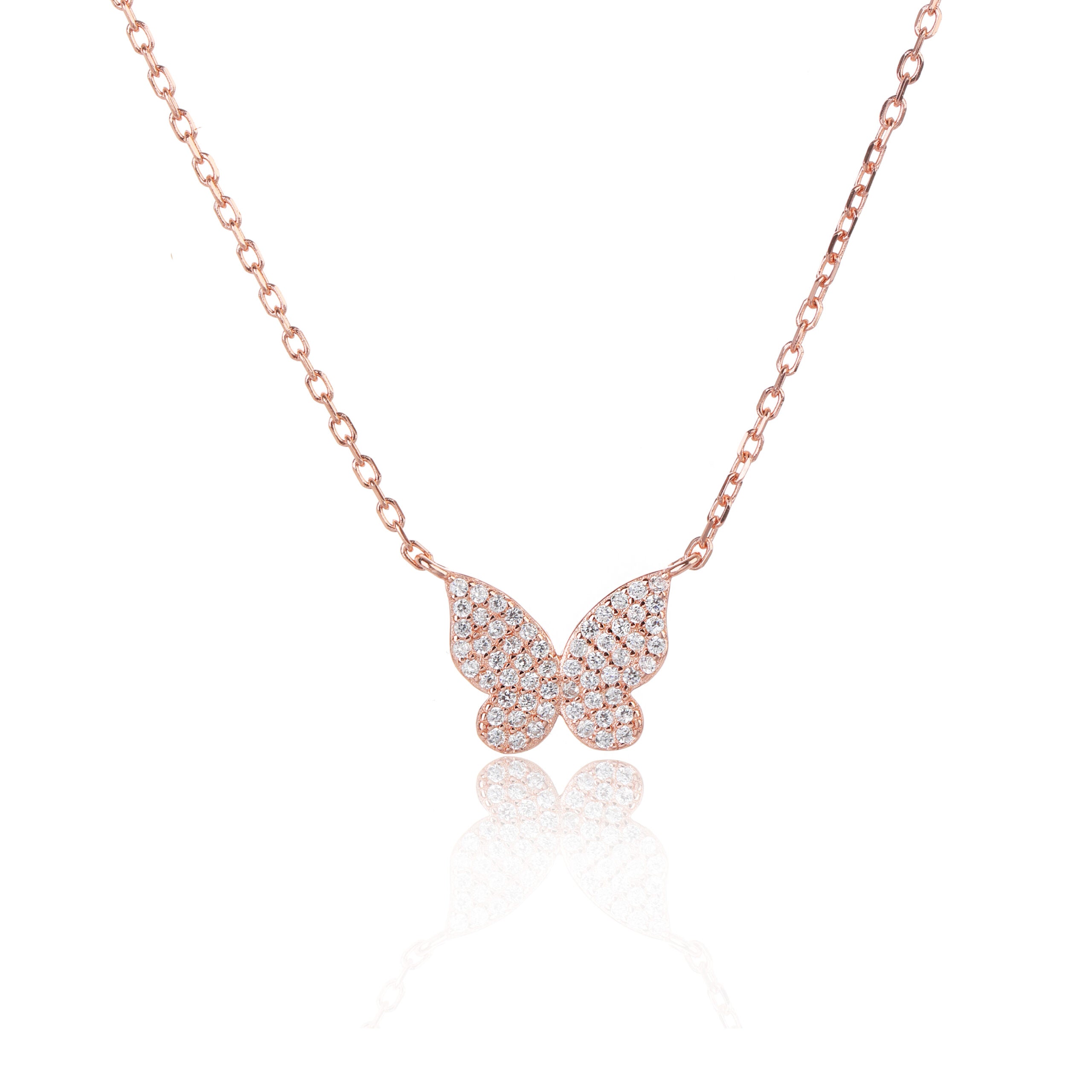 שרשרת רוזגולד פרפר עם שיבוץ