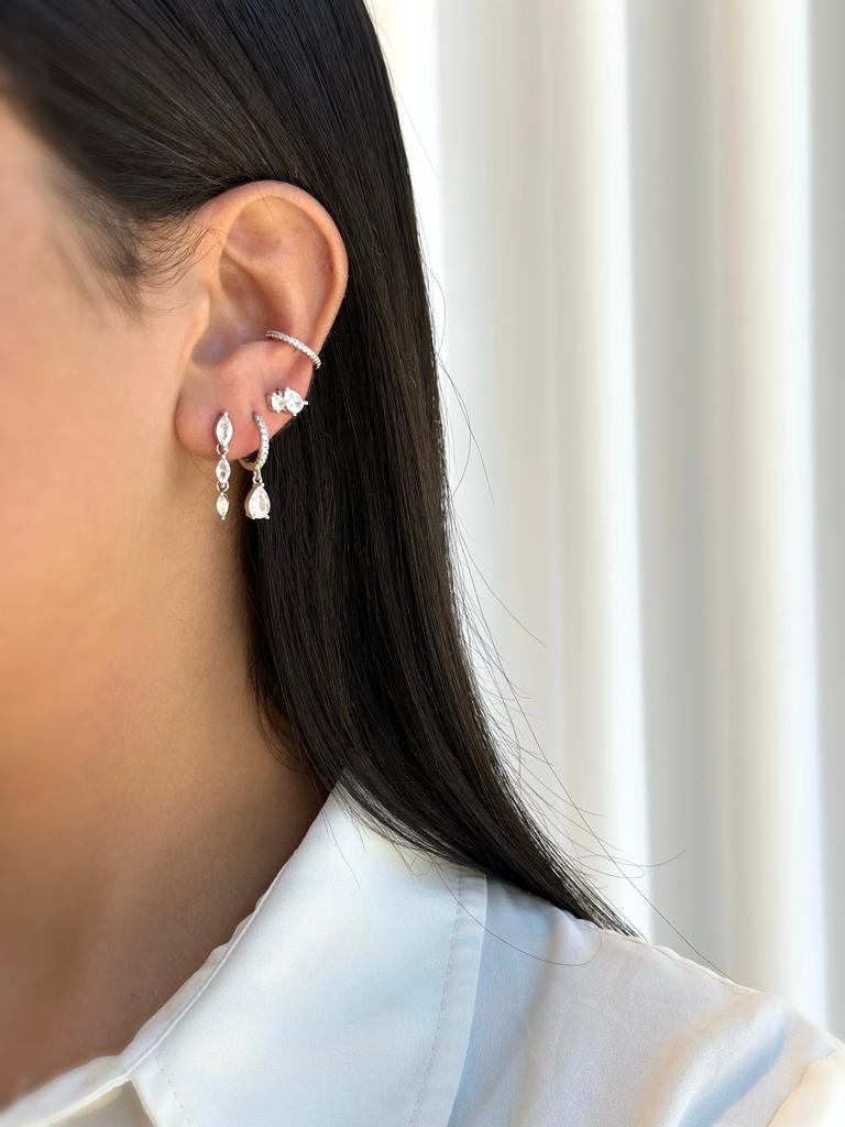 עגיל כסף צמוד מעוגל משובץ