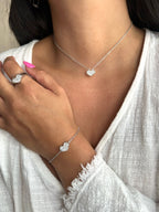 צמיד לב כסף עם אבנים