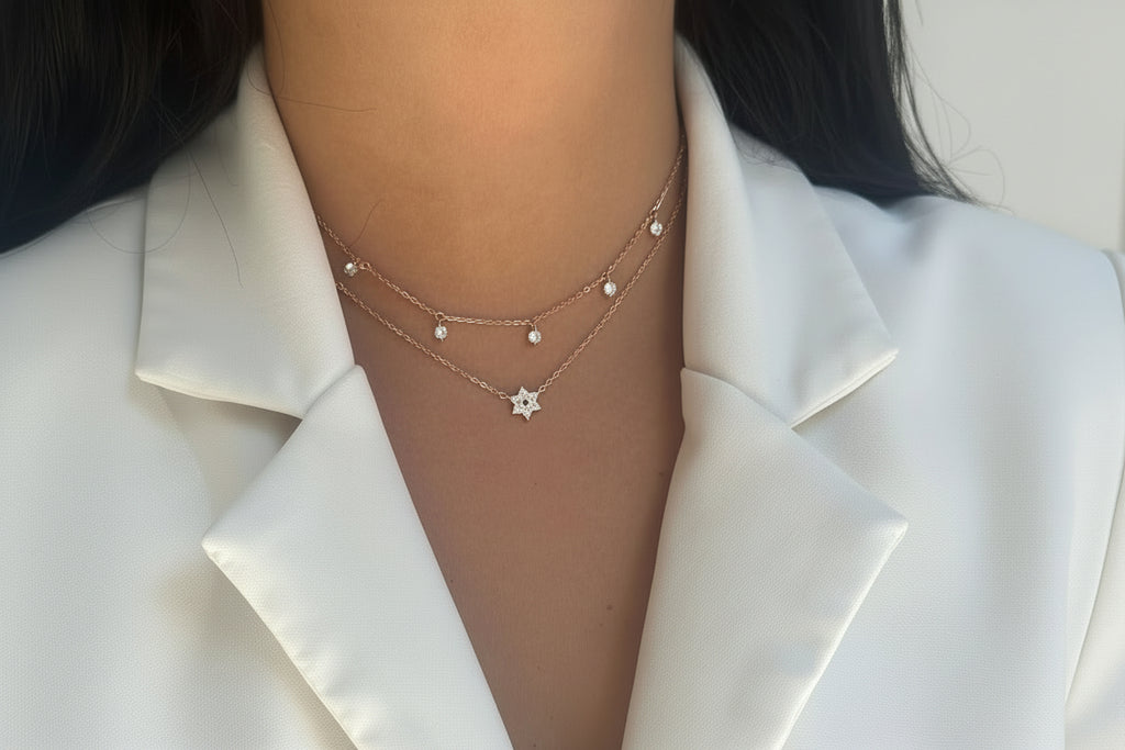 שרשרת מגן דוד רוזגולד משובצת